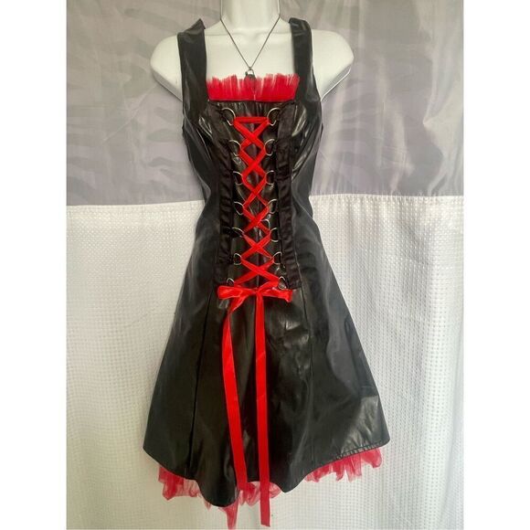 Red Balls on Fire Rare y2k PVC Vintage Prom Dress - Picture 7 of 12